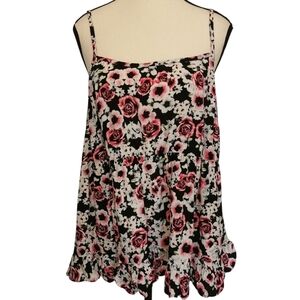 Torrid Floral Ruffled Cami Tank Top Black Pink White Size L
